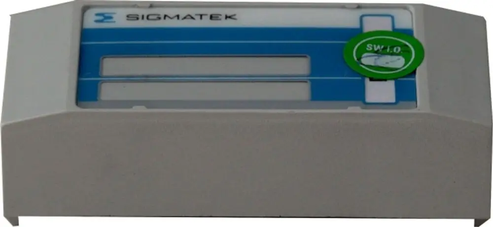 Parameterstecker der Marke Wolf mit zwei Sichtfenstern. Der Stecker hat eine schlichte graue Gehäuseform mit einer blauen und weißen Kennzeichnung.